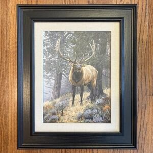 Elk Print Art Foggy Mountain by Bruce Miller Framed Numbered Signed 17.5"x 14.5"